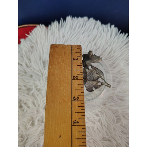 Vintage Metzke Pewter Dogwood Blossoms & Bird Glass Potpourri Trinket Dish - Picture 4 of 7